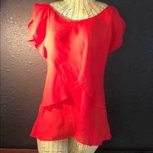 Red ruffled blouse